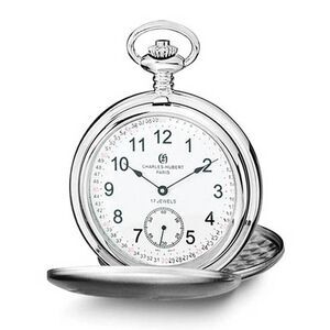 Charles Hubert Satin Stainless Steel White Dial 54mm Pocket Watch